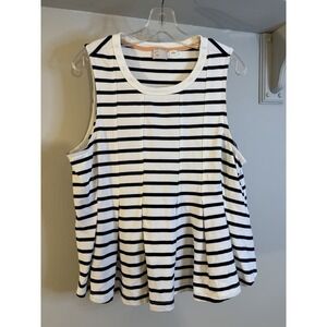 ANTHROPOLOGIE‎ POSTMARK Blue & White Stripe Pleated Top XL Nautical Coastal
